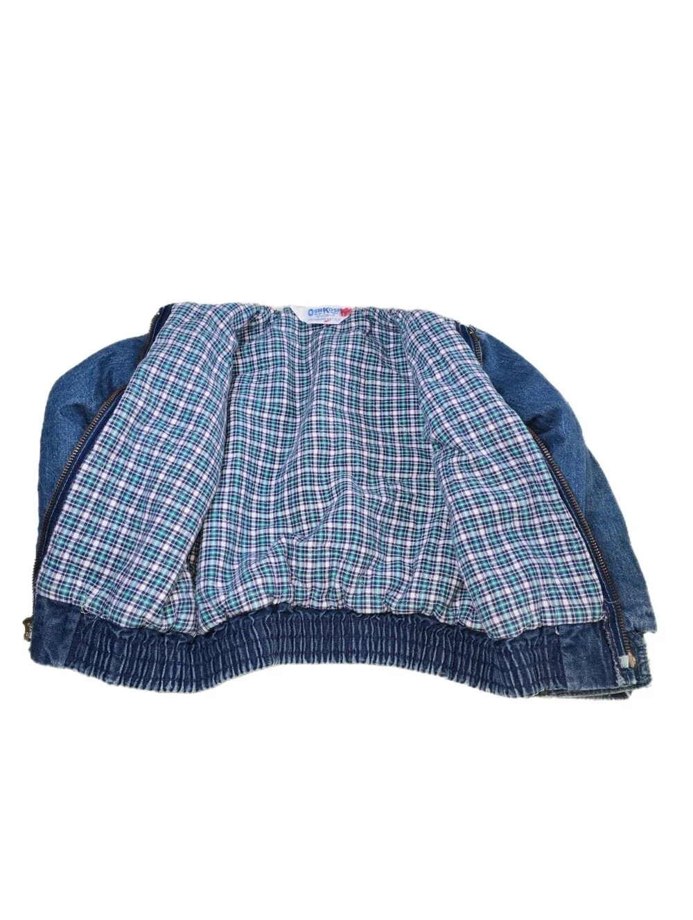 Vintage OshKosh BGosh Denim Jean Jacket Kids Size 3T Sherpa Collar Plaid Lined